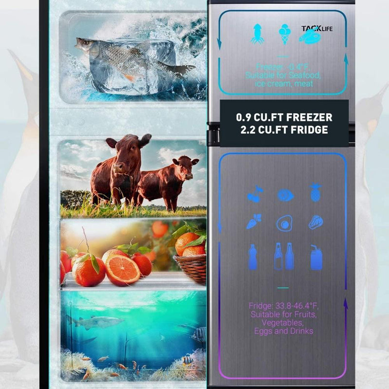 G Mini Fridge With Freezer, 3.1 Cu. Ft. Small Refrigerator, Compact Refrigerator With LED Light, 2 Doors, Mini Fridge For Bedroom, Office, HPVFR310
