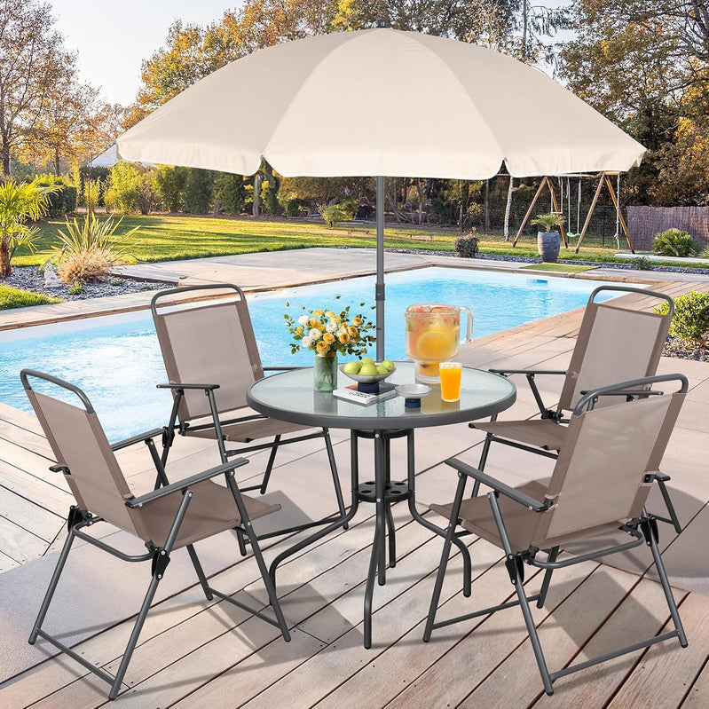 Vongrasig 6 Piece Folding Patio Dining Set Small Metal Outdoor Garden Patio Table And Chair Set