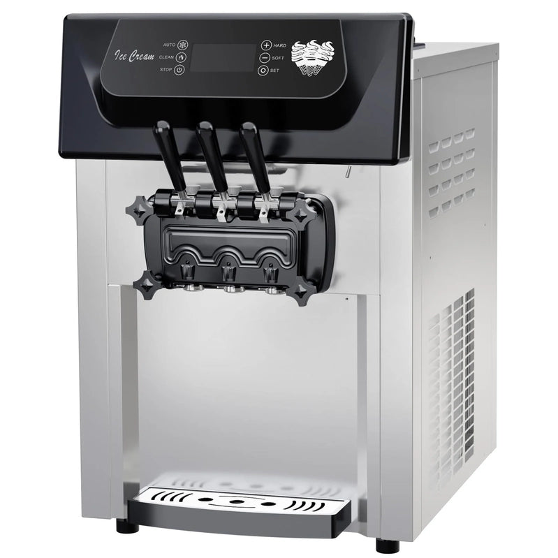 Garvee 2200W Commercial Ice Cream Machine, 3 Flavor Soft Serve Ice Cream Machine, 5.3-7.4 Gal/Hr, With LCD Touch Screen, Automatic Cleaning