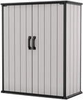 Keter Premier Tall Vertical Durable Resin Outdoor Storage Shed With Floor And Locking Double Doors, Grey