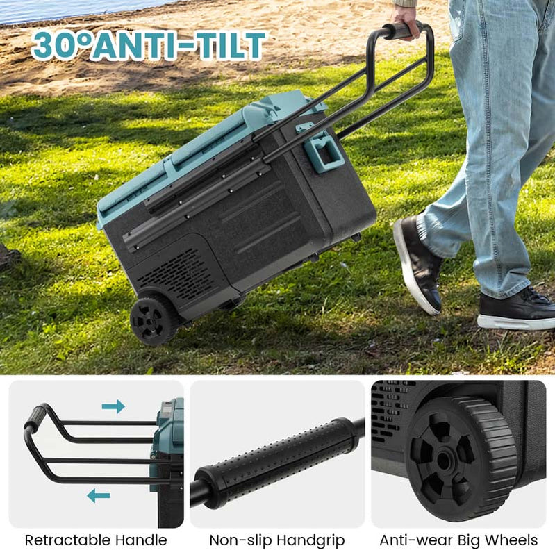 40-Quart Dual-Zone Car Refrigerator With Wheels, 12V/24V DC And 100-240V AC Portable Car Fridge Cooler Freezer