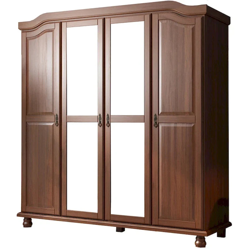 Palace Imports 100% Solid Wood Kyle 4-Door Wardrobe Armoire With Solid Wood Or Mirrored Doors