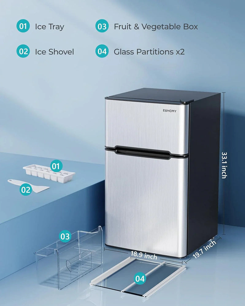 Euhomy 3.2 Cu. Ft. Mini Fridge With Freezer 2-Door Compact Refrigerator For Bedroom, Dorm, Office Or Apartment, Silver
