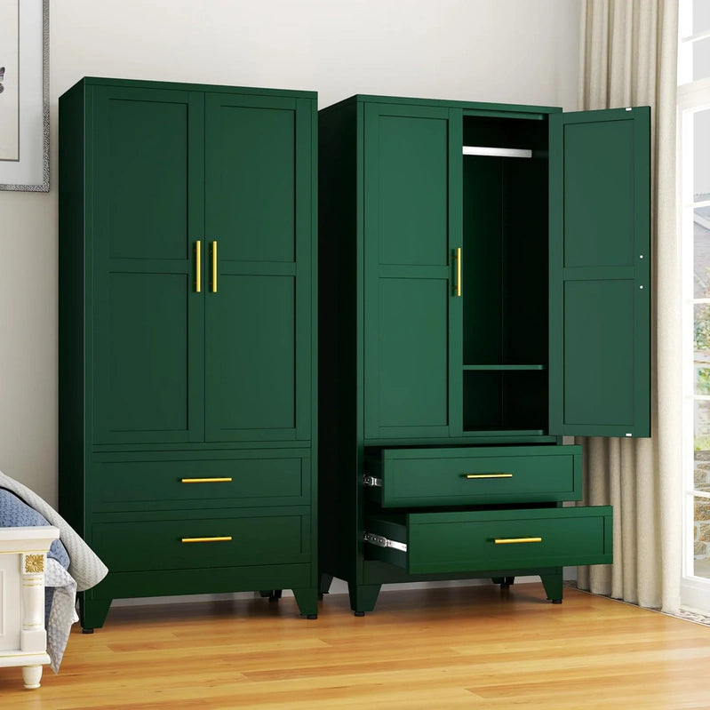 Steel Armoire Wardrobe Closet, 71 In. Metal Clothing Storage Cabinets