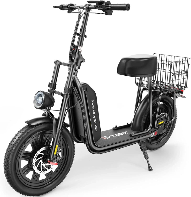 iScooter Electric Scooter With Seat, 37/21 Mile Range, 28/19/15.6 Mph Top Speed, Dual Suspension Scooter With Basket