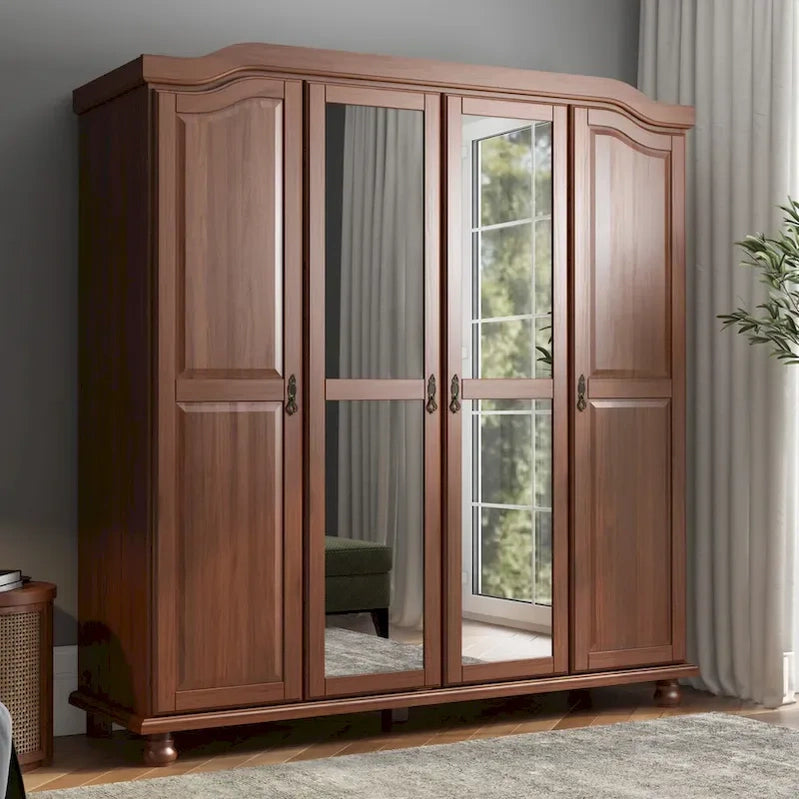 Palace Imports 100% Solid Wood Kyle 4-Door Wardrobe Armoire With Solid Wood Or Mirrored Doors