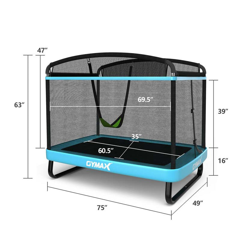 6 Ft. Kids Trampoline With Swing And Safety Fence, Astm Approved Toddler Rectangle Trampoline For 3-8 Year Old