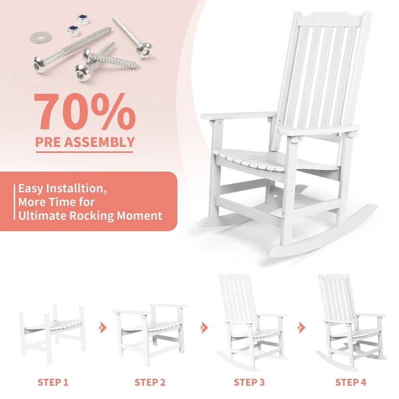 Vrakae 2 Pcs Patio All Weather Resistant High Back Rocking Chair