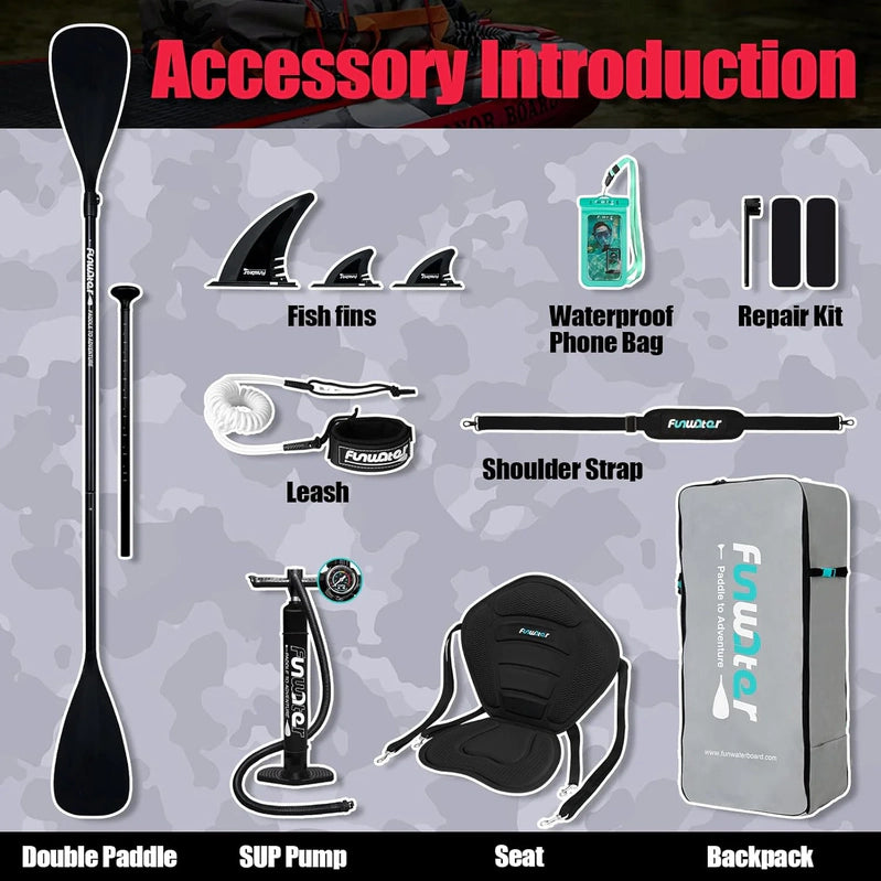 FunWater Inflatable Stand Up Paddle Board With Premium Sup Paddle Accessories, Non-Slip EVA Deck, 11'/10'6' Paddle