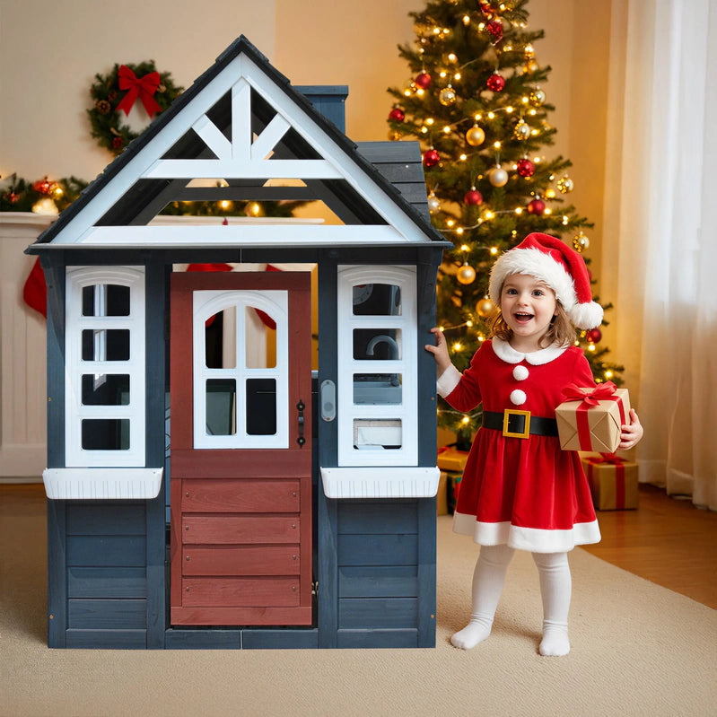 Coclub Outdoor Playhouse For Kids Ages 4-8, Wooden Play House With Doorbell, Phone, Kitchen Toys, Outdoor Kids Play Equipment, Casa Para Ni As