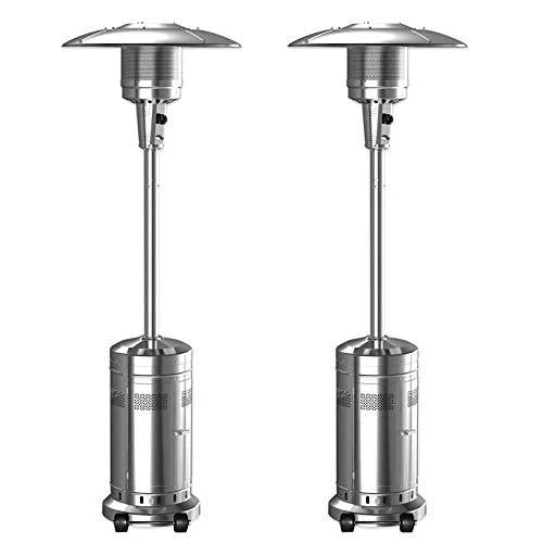 2 Set 48,000-BTU Umbrella Patio Propane Heater With Wheels, Stainless Steel Patio Heater