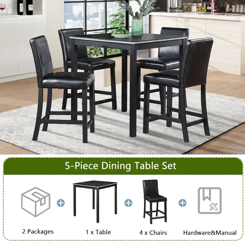 Modern 5-Piece Dining Set With Square Counter Height Table And 4 Upholstered Chairs