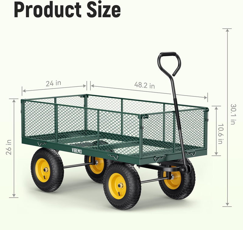 Steel Garden Cart, 2-in-1 1400 Lbs Heavy Duty Utility Wagon, With Removable Mesh Sides To Convert Into Flatbed