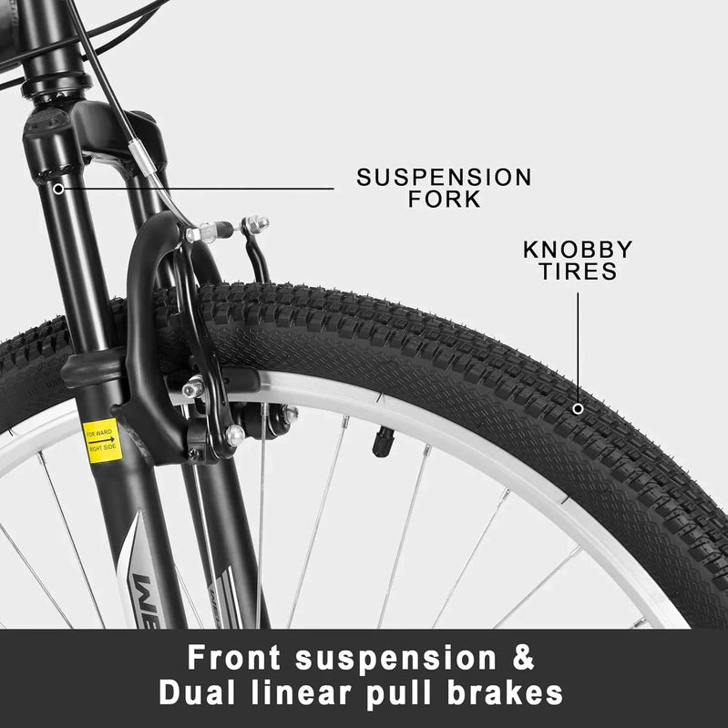 Weize Mountain Bike 26 27.5 In. Outdoor Hybrid Bikes 18-Speed High-Carbon Steel Full Suspension