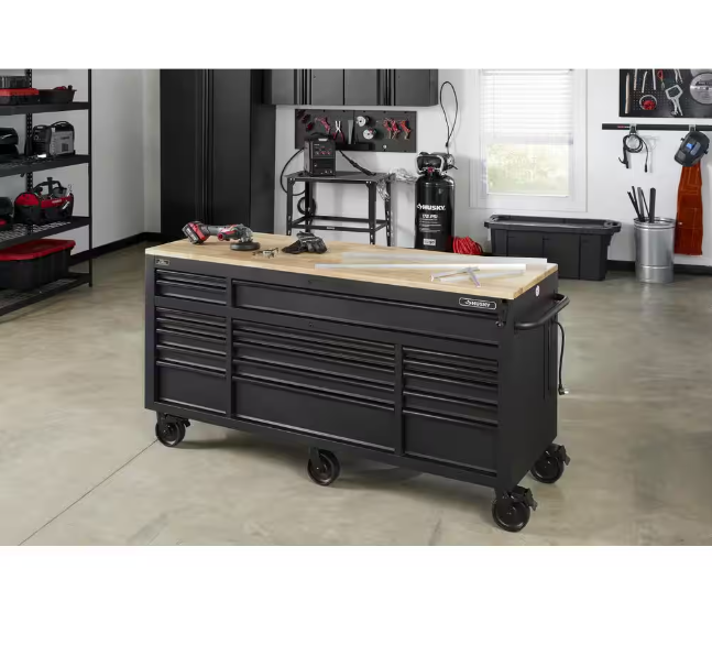 Tool Storage 72 In. W Standard Duty Gloss Black Mobile Workbench Tool Chest