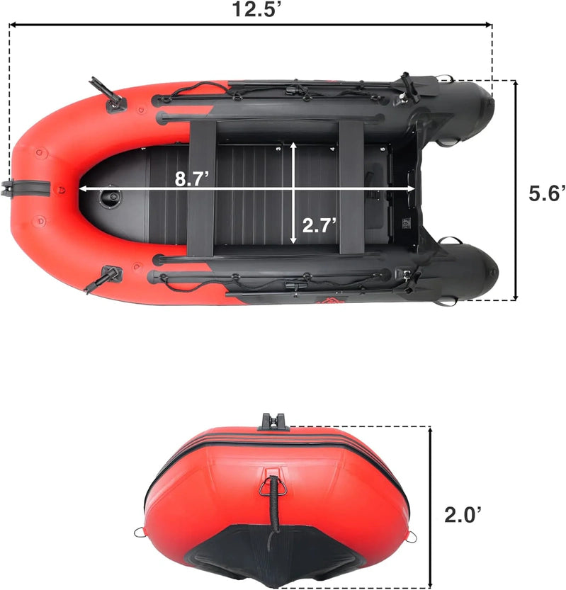 Inflatable Boat, Yacht Dinghy Tender Raft, Multi Person Fishing Boat, Aluminum Floor Oars, Fishing Rod Holders, Heavy-Duty PVC, 2024 Model
