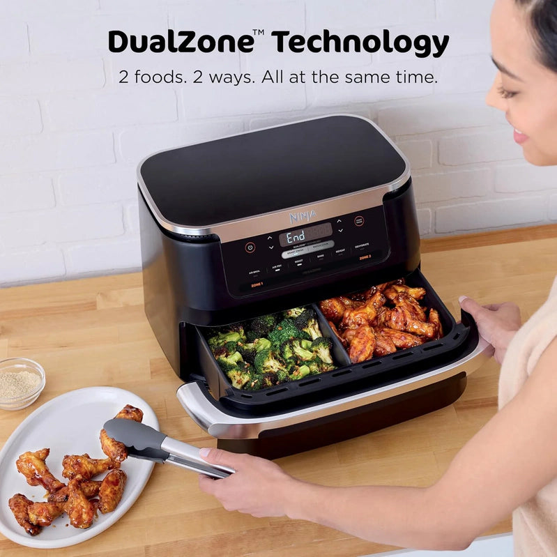 Ninja Foodi 10QT 6-in-1 DualZone Smart XL Air Fryer, 2 Independent 5QT Baskets, Smart Cook Thermometer, Match Cook, Smart Finish, Air Fry, DZ550
