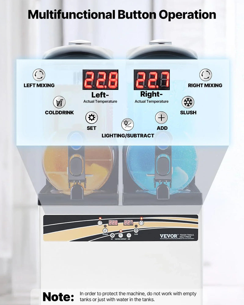 Vevor Slushy Machine, 15Lx2 Double Tank Commercial Margarita Machine, 120 Cups Stainless Steel Margarita Smoothie Frozen Drink Machine