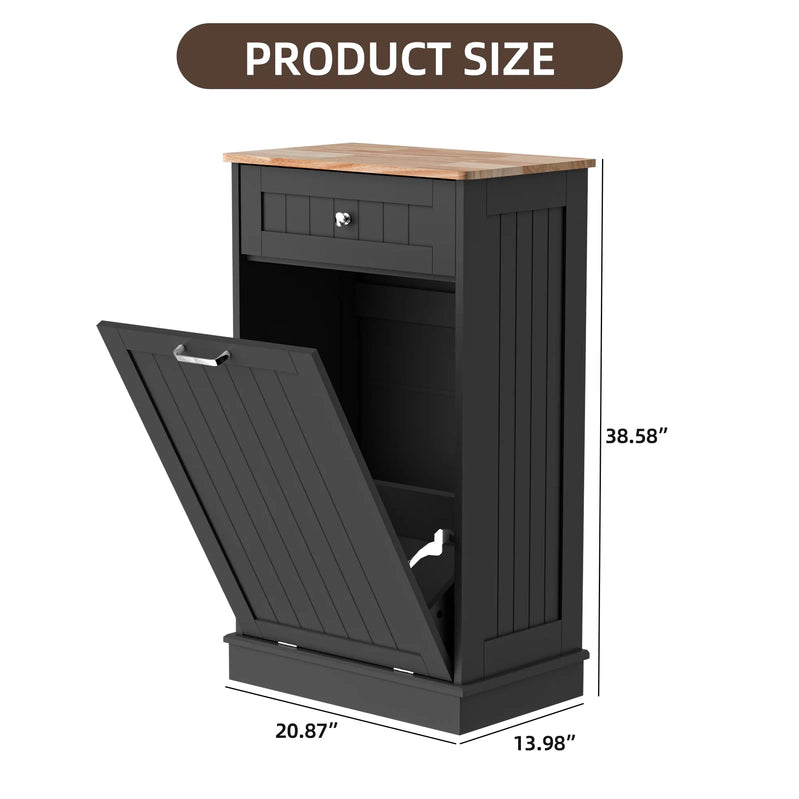 Haripul Single Tilt Out Trash Cabinet For 13 Gallon Waste Bin, Free Standing Kitchen Trash Can Cabinet With Drawers, White