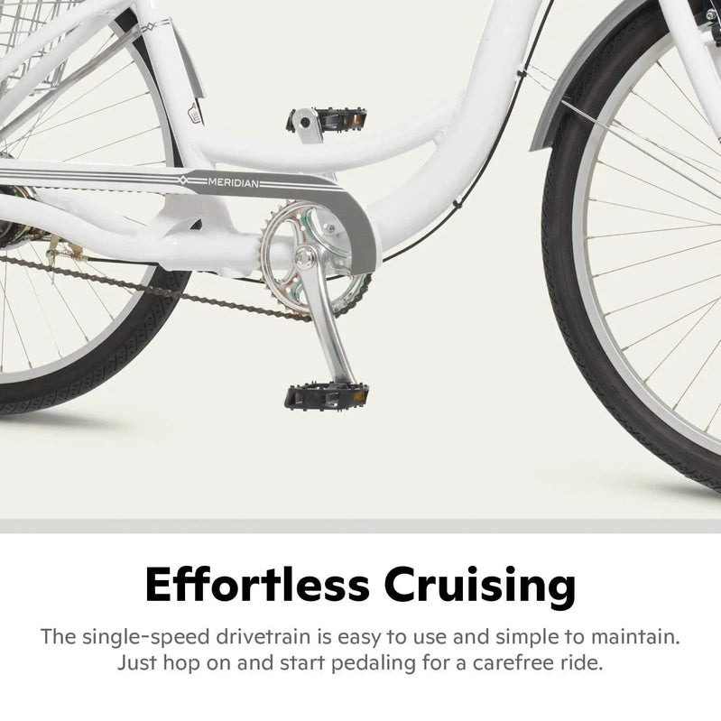 Schwinn Meridian Adult Tricycle, Men's And Women's Beach Cruiser, 26-inch Wheels, Low Step-Through, Wide Saddle, Folding Rear Basket