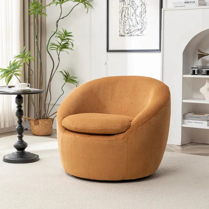 Swivel Barrel Chair, 360 Degree Rotation, Boucle Fabric
