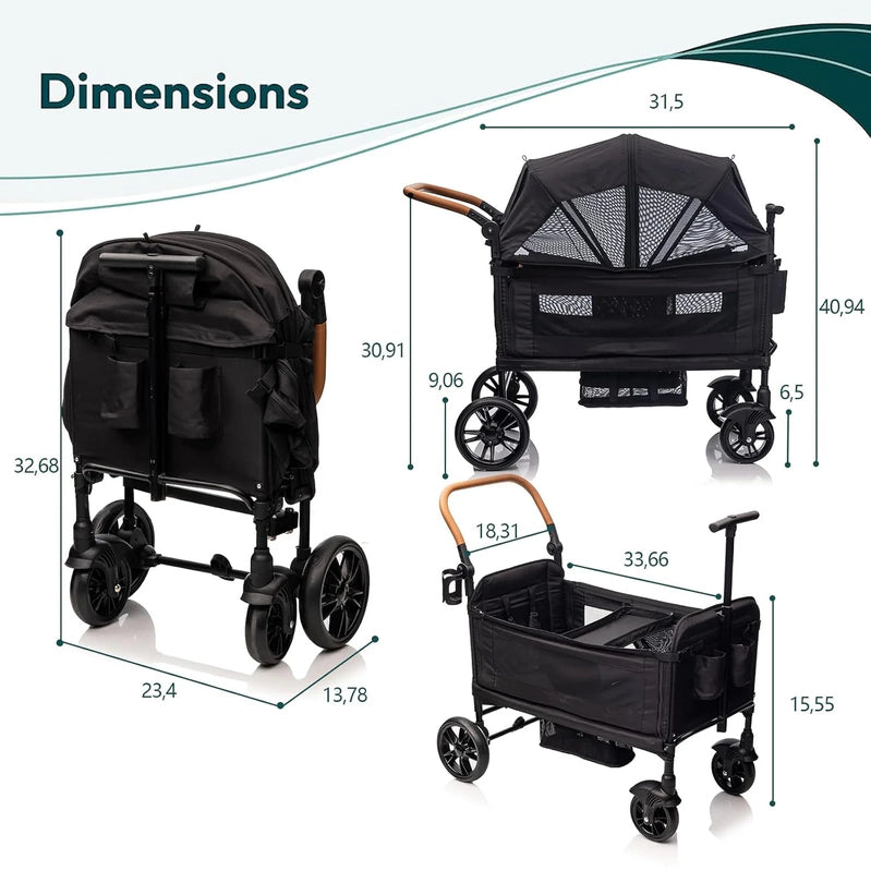 Wagon Stroller For 2 Kids And Cargo-Travel Stroller Push-Pull Double Wagon Lightweight Folding Stroller For Newborn And Toddler With 5-Point