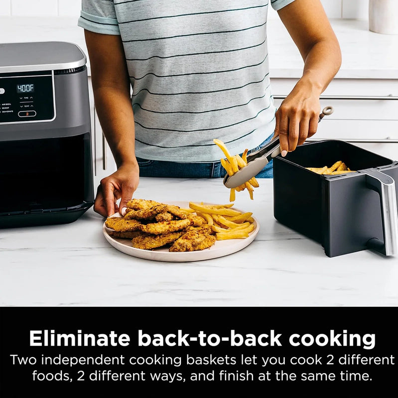 Ninja Foodi 10QT 6-in-1 DualZone Smart XL Air Fryer, 2 Independent 5QT Baskets, Smart Cook Thermometer, Match Cook, Smart Finish, Air Fry, DZ550