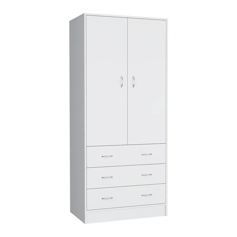 19 Modern Double-Door Armoire With 3 Drawers And 1 Hanging Rod For Bedroom
