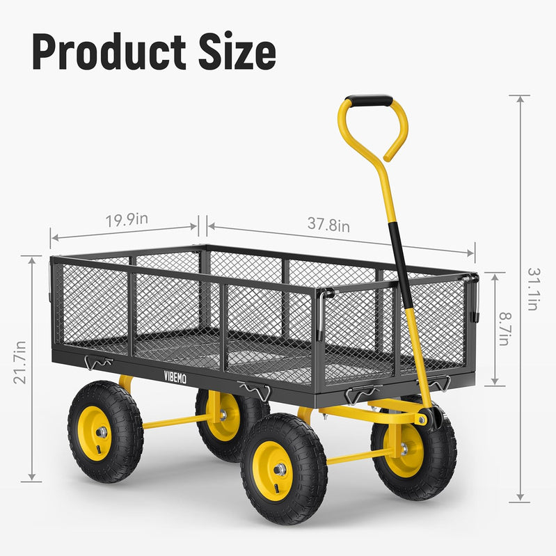 Steel Garden Cart, 2-in-1 1400 Lbs Heavy Duty Utility Wagon, With Removable Mesh Sides To Convert Into Flatbed