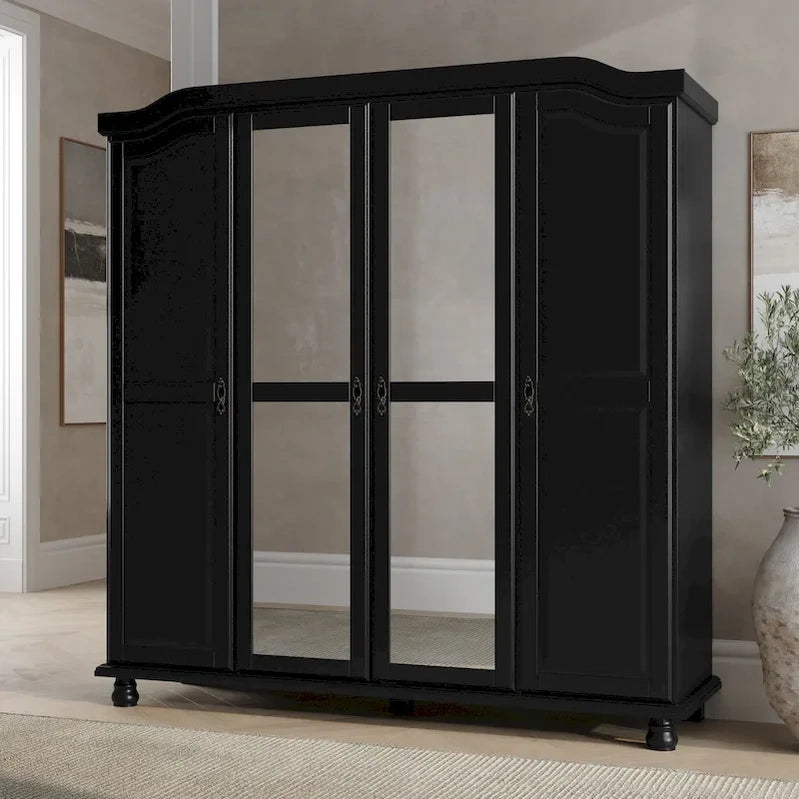 Palace Imports 100% Solid Wood Kyle 4-Door Wardrobe Armoire With Solid Wood Or Mirrored Doors