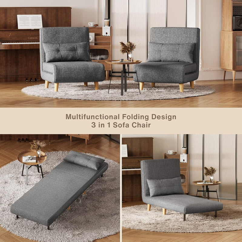 3-in-1 Sleeper Chair Bed Convertible Chair Bed Futon Sofa With Adjustable Backrest