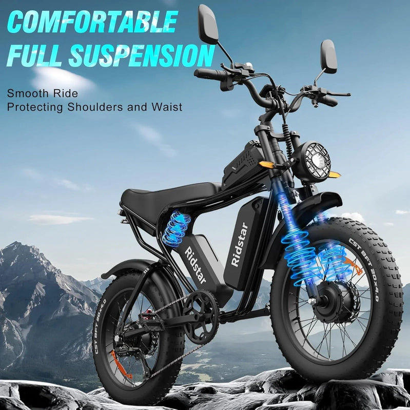 Electric Bike Q20, 2000W, 52V, 30-180 Miles All-Terrain Fat Tire E-Bike For Adults