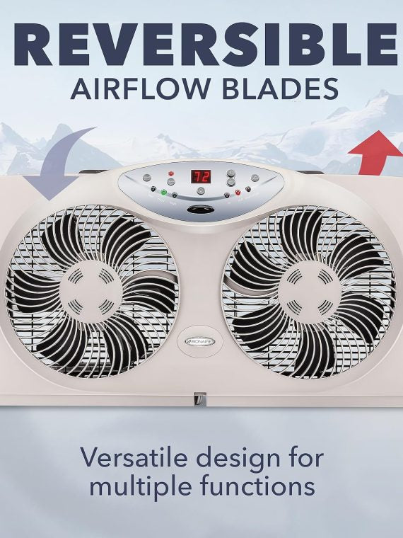 Bionaire 8.5 In. Twin Window Fan With Reversible Airflow 3 Speeds Remote Control