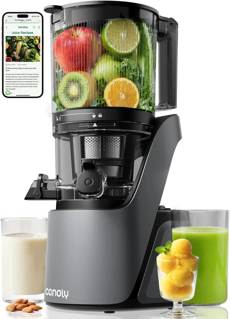 Canoly C16 Cold Press Juicer 6 In. Extra Wide Feed Chute 3-in-1 Strainers AC Brushless Motor