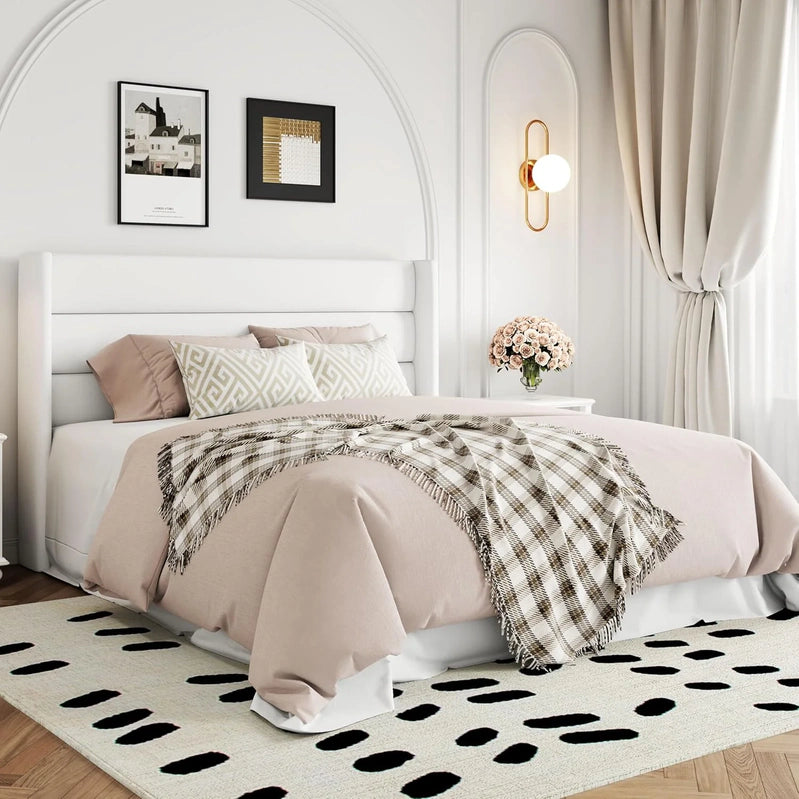 Allewie Queen Size Lift Up Storage Bed, Modern Wingback Headboard, Hydraulic Support, No Box Spring Needed, Light Beige