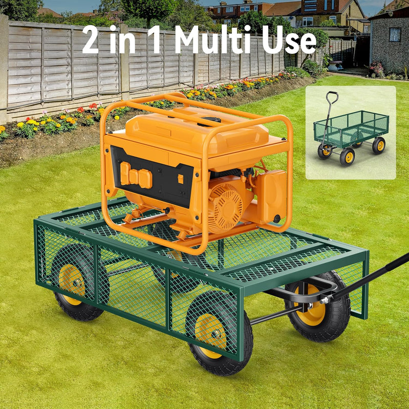 Steel Garden Cart, 2-in-1 1400 Lbs Heavy Duty Utility Wagon, With Removable Mesh Sides To Convert Into Flatbed