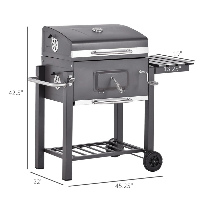 Outsunny Charcoal Bbq Grill, Outdoor Portable Cooker, Gray