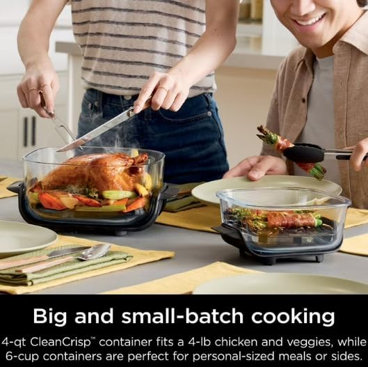 Ninja Crispi 5-in-1 Portable Glass Air Fryer Cooking System Small And Large Batch Containers