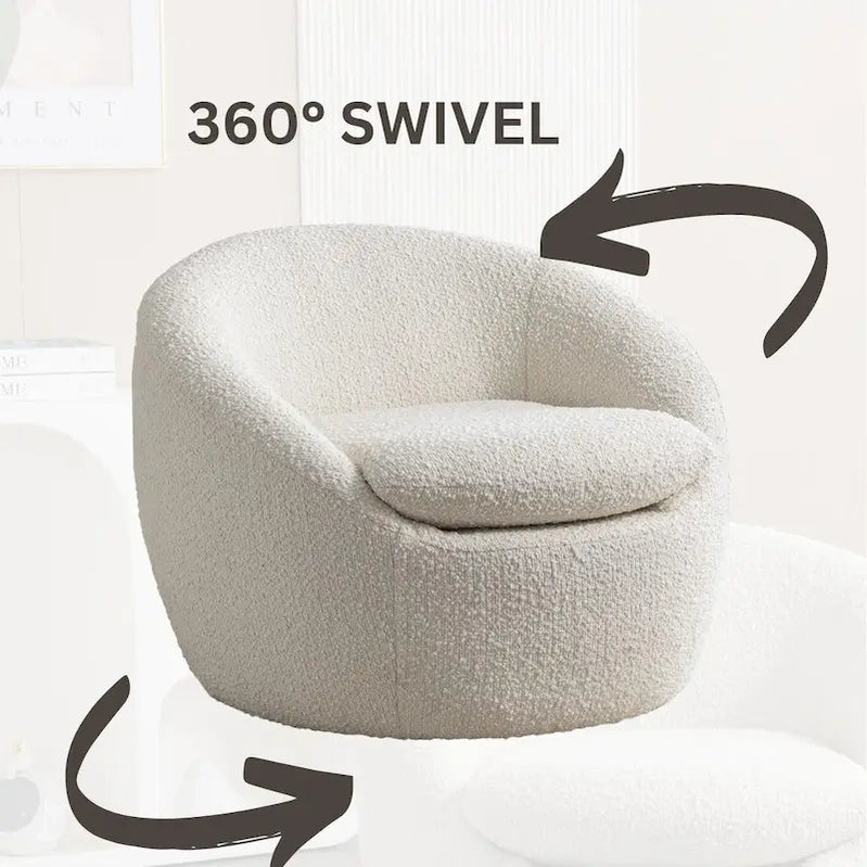 Swivel Barrel Chair, 360 Degree Rotation, Boucle Fabric