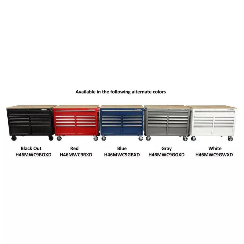 46 In. W x 24 In. D 9-Drawer Gloss Black Deep Tool Chest Mobile Workbench