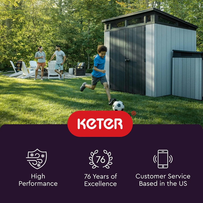 Keter Premier Tall Vertical Durable Resin Outdoor Storage Shed With Floor And Locking Double Doors, Grey