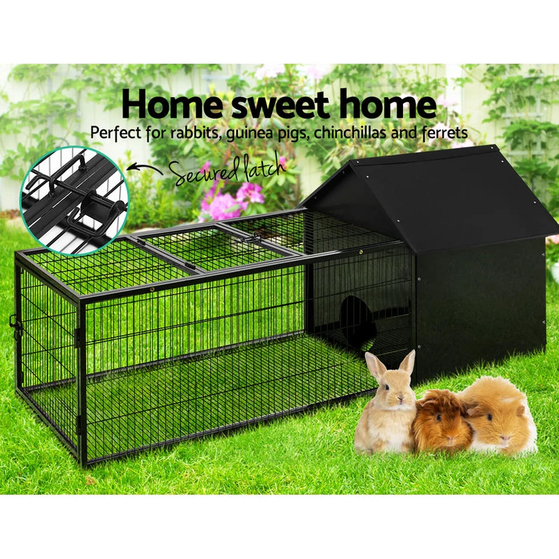 Weatherproof Metal Rabbit Hutch w/Run And Secure Locks i.Pet