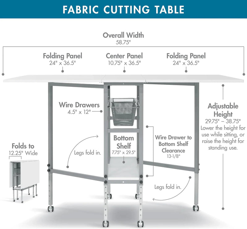 Sew Ready Hobby Cutting Table, 58.75 In. x 36.5 In., White/Silver, x36