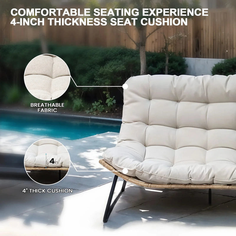 Crestlive Products Patio Loveseat, All-Weather Rattan Large Furniture With Soft Cushions, Outdoor Loveseat For Balcony, Poolside, Backyard, Beige