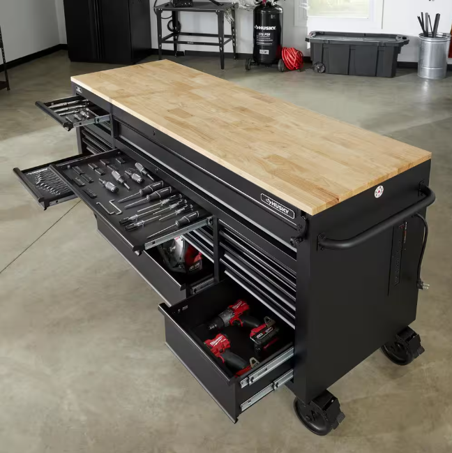 Tool Storage 72 In. W Standard Duty Gloss Black Mobile Workbench Tool Chest