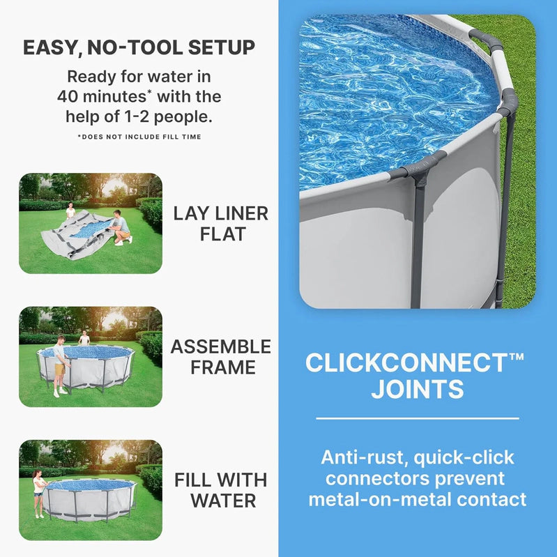 Steel Pro MAX 14 Ft. x 48 In. Round Metal Frame Above Ground Outdoor Swimming Pool Set With 1,000 Filter Pump, Ladder, And Cover, Gray