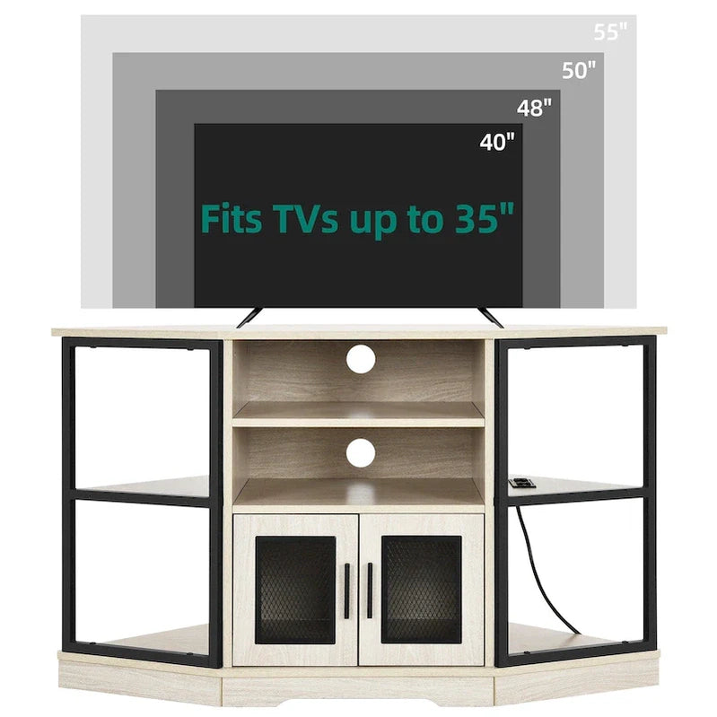 Farmhouse Corner TV Stand Entertainment Center Media Console For TVs Up To 55 With Power Outlet