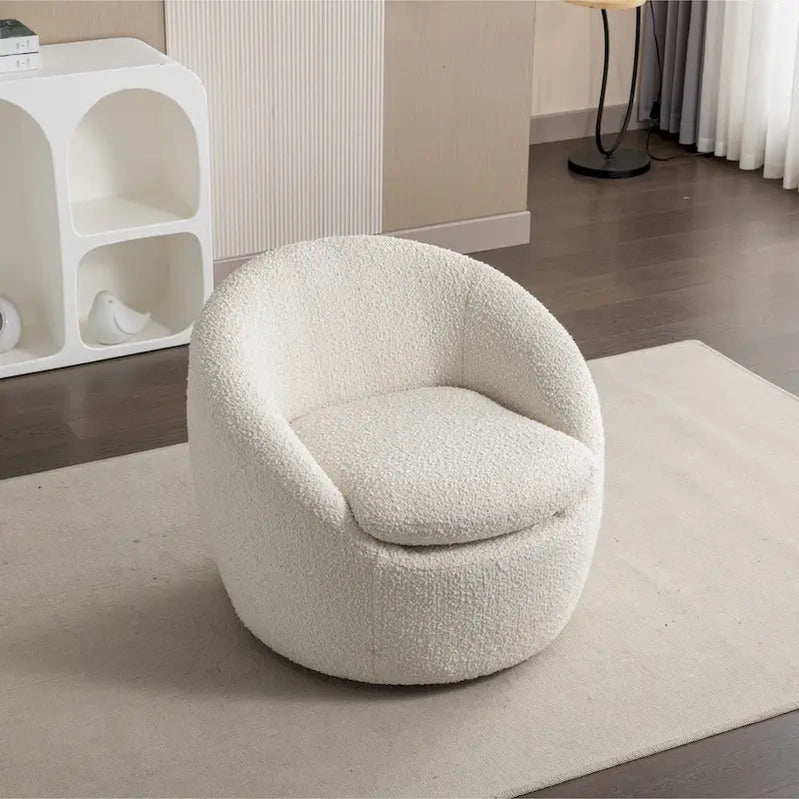 Swivel Barrel Chair, 360 Degree Rotation, Boucle Fabric