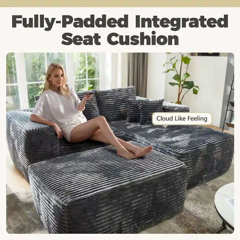 Hooowooo Modern Plush Sectional Sofa L-Shaped Couch With Removable Ottoman