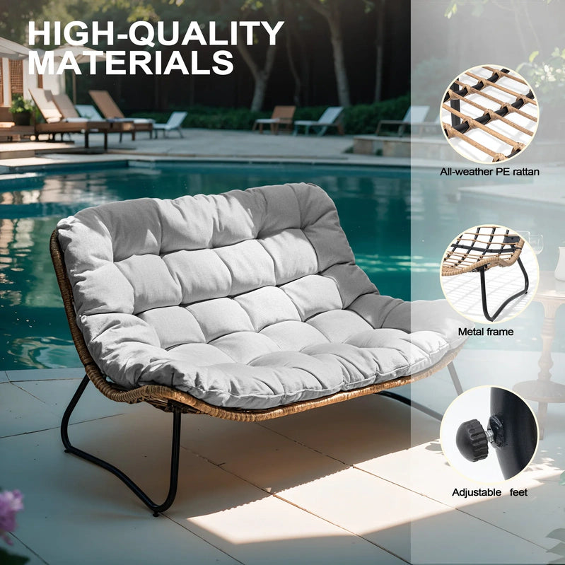 Crestlive Products Patio Loveseat, All-Weather Rattan Large Furniture With Soft Cushions, Outdoor Loveseat For Balcony, Poolside, Backyard, Beige
